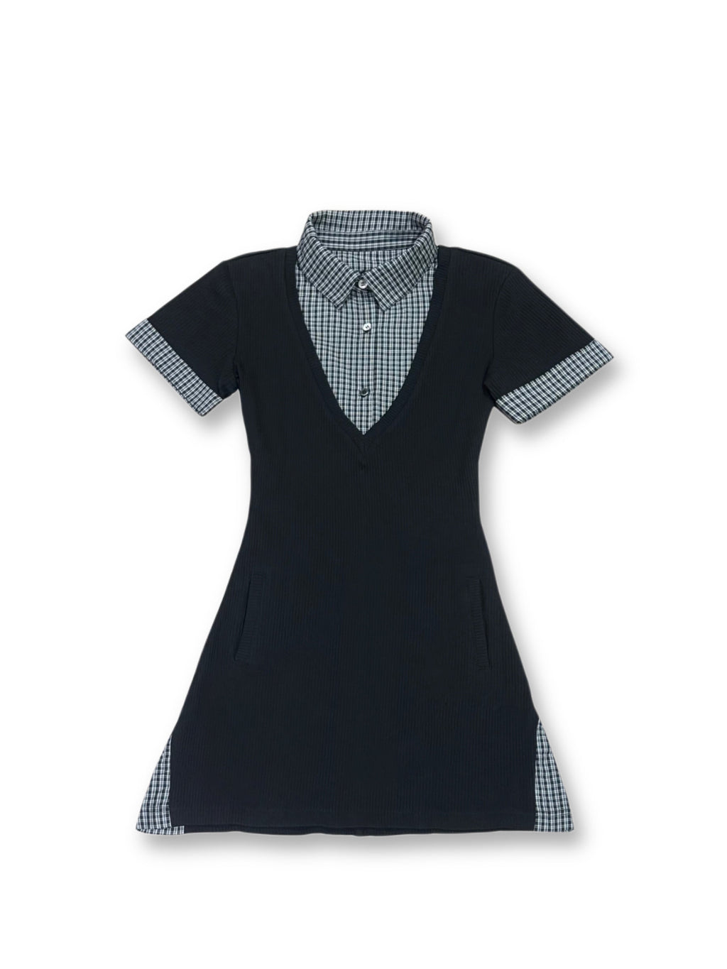 Layered-look mini dress (BLACK)