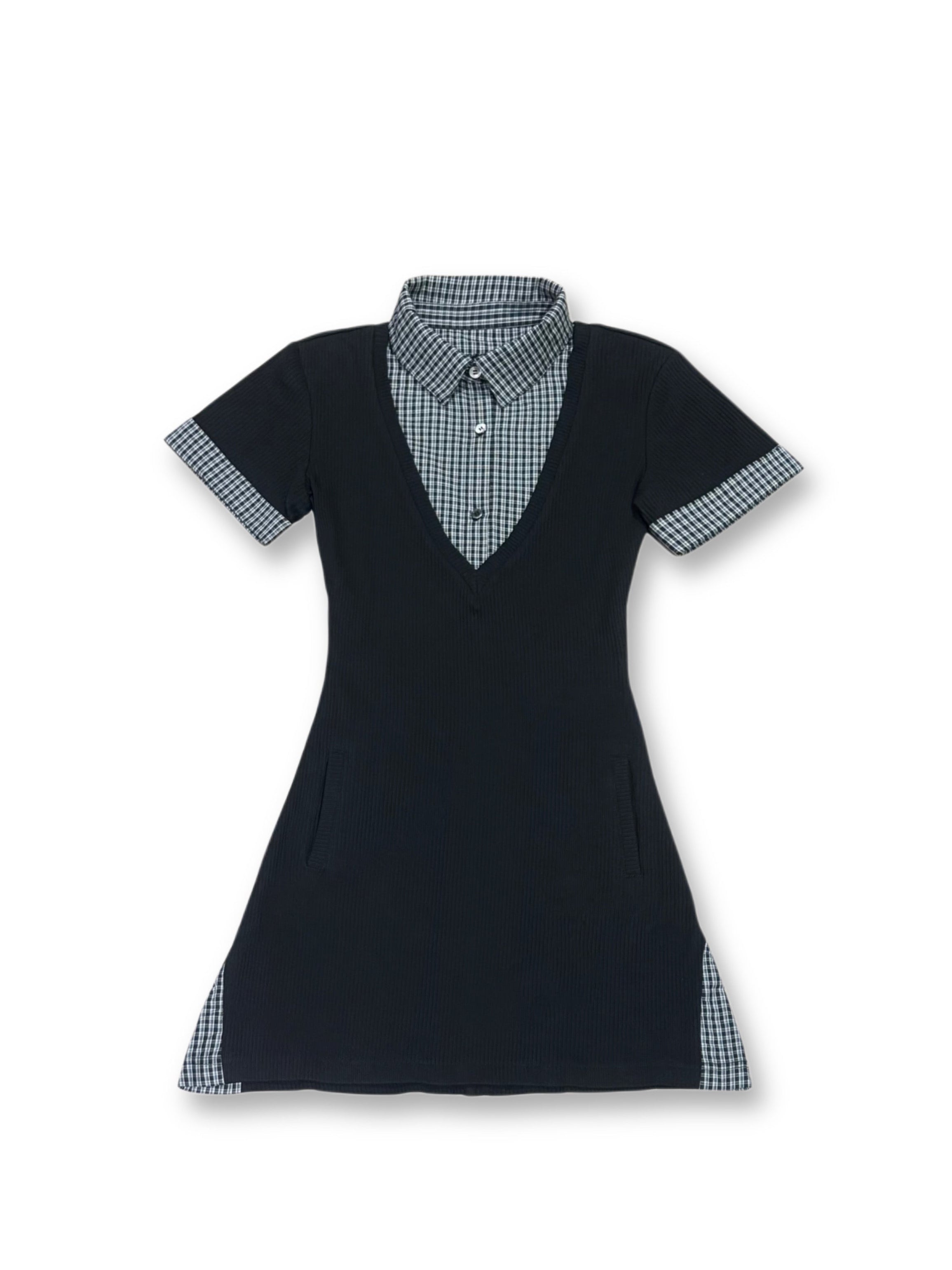 Layered-look mini dress (BLACK)