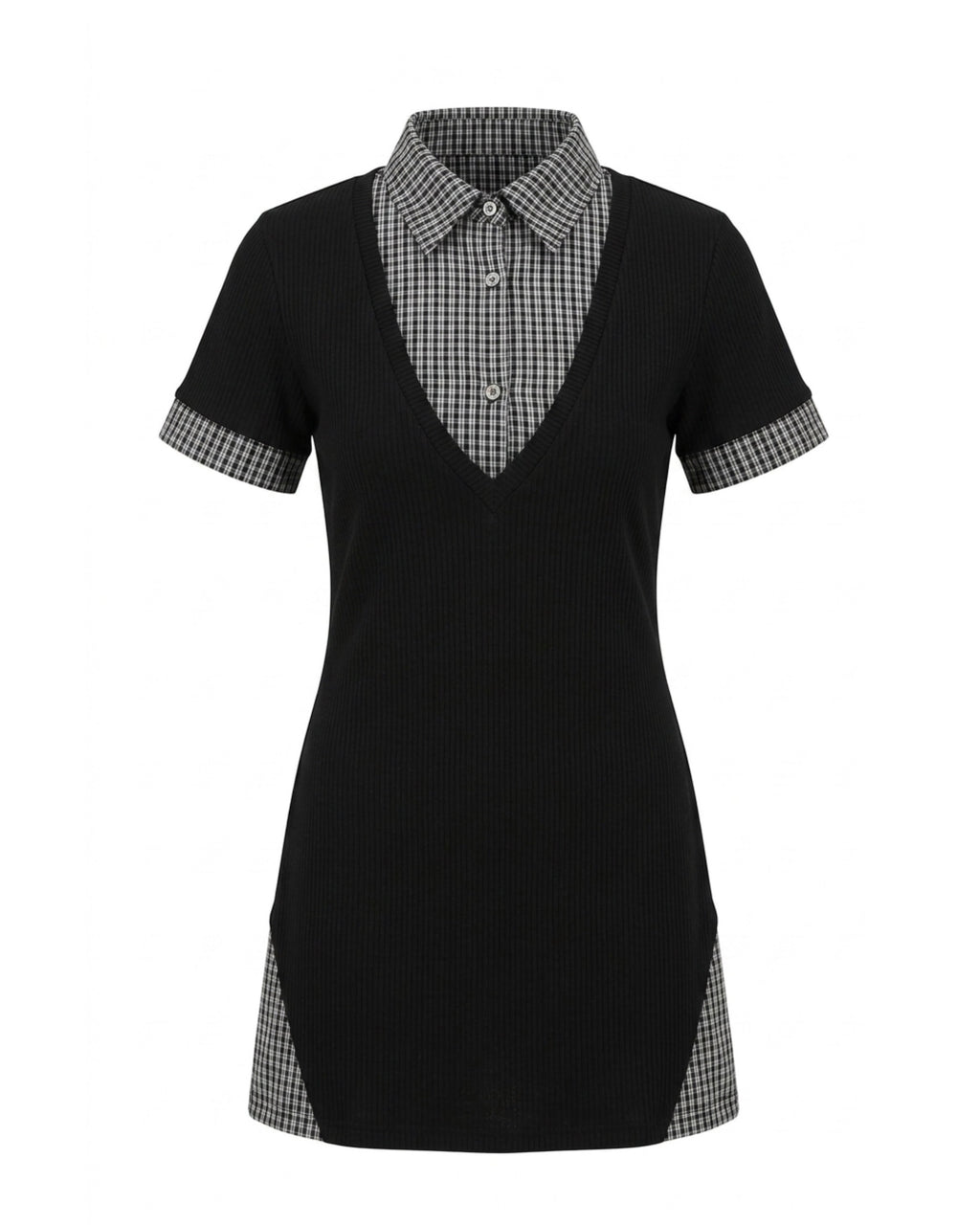 Layered-look mini dress (BLACK)
