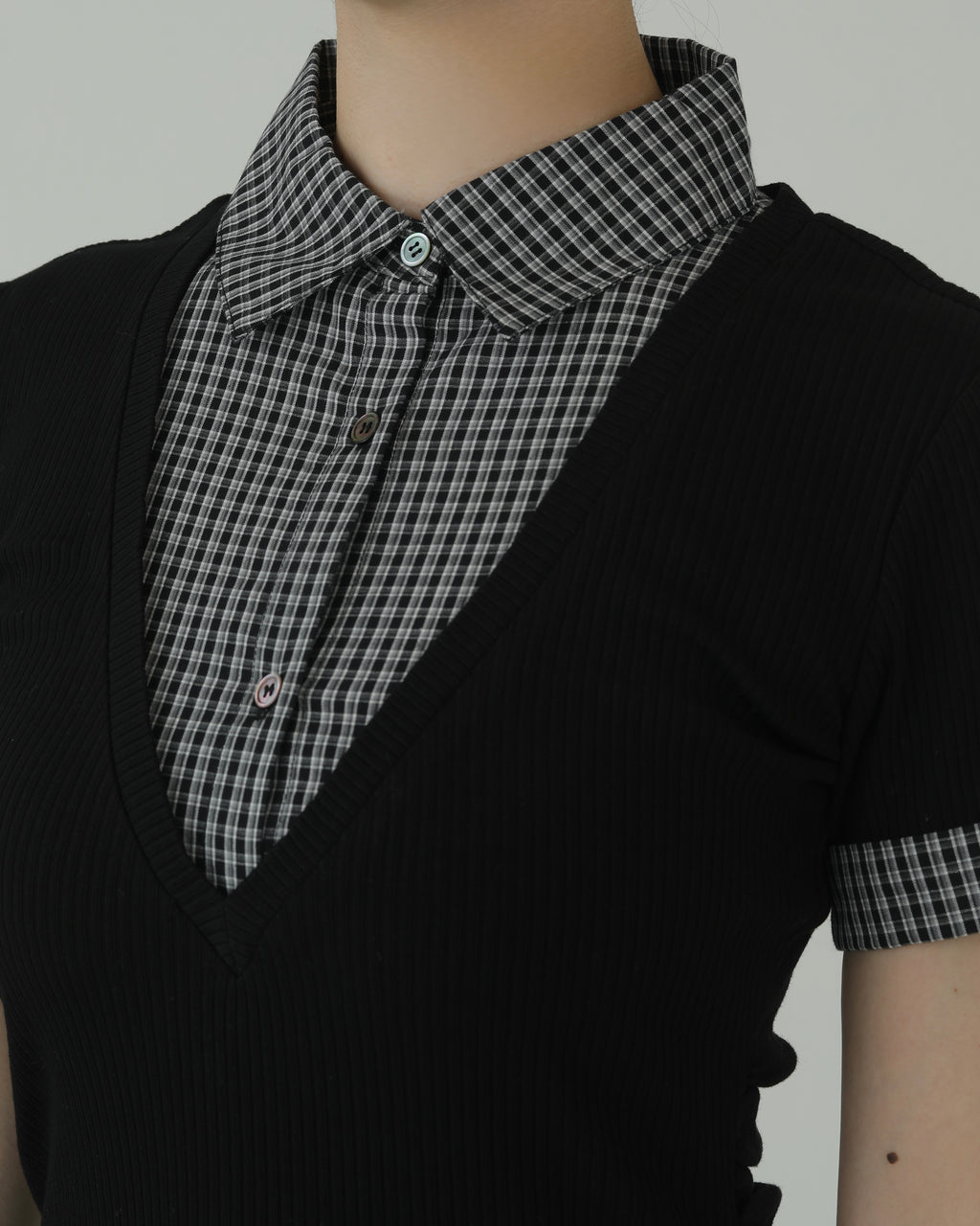 Layered-look mini dress (BLACK)