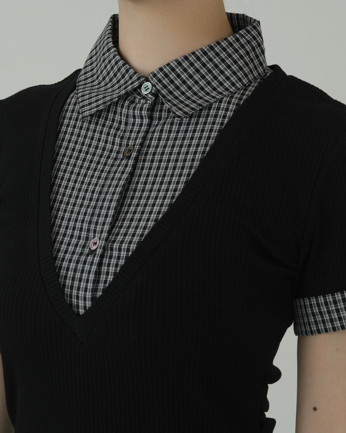 Layered-look mini dress (BLACK)