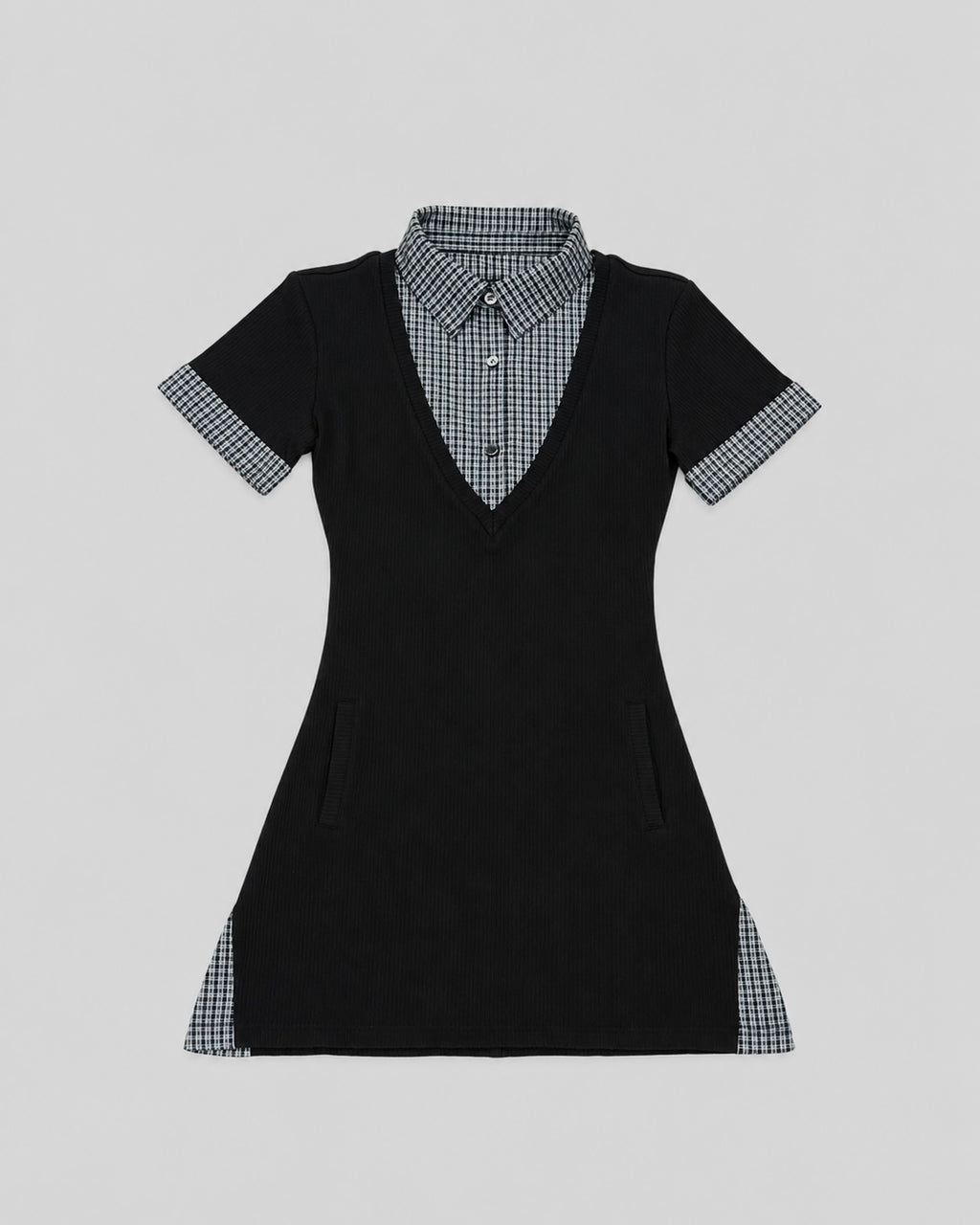 Layered-look mini dress (BLACK)
