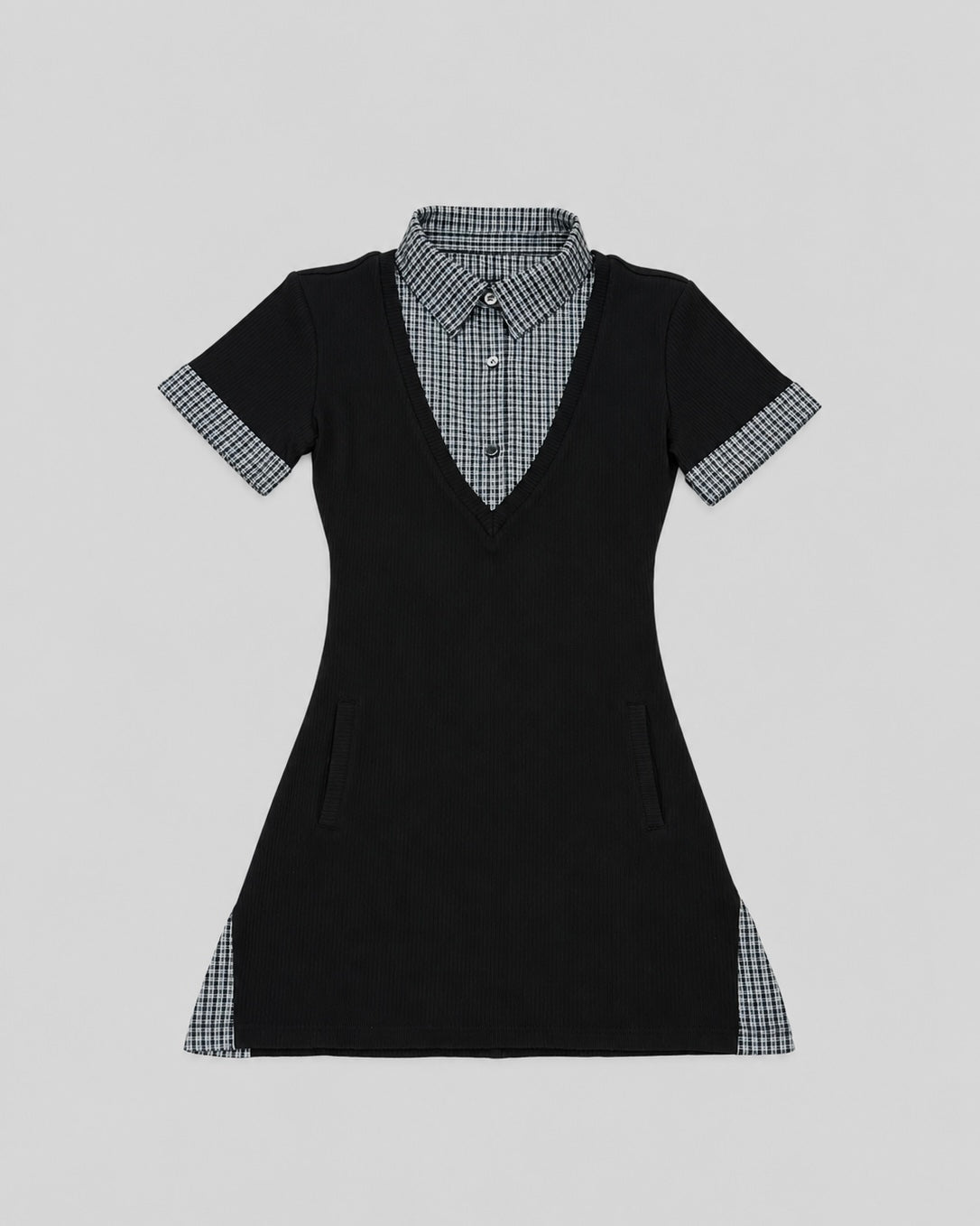 Layered-look mini dress (BLACK)