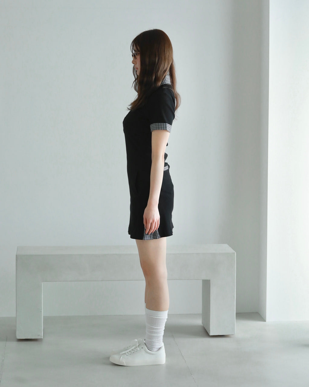 Layered-look mini dress (BLACK)