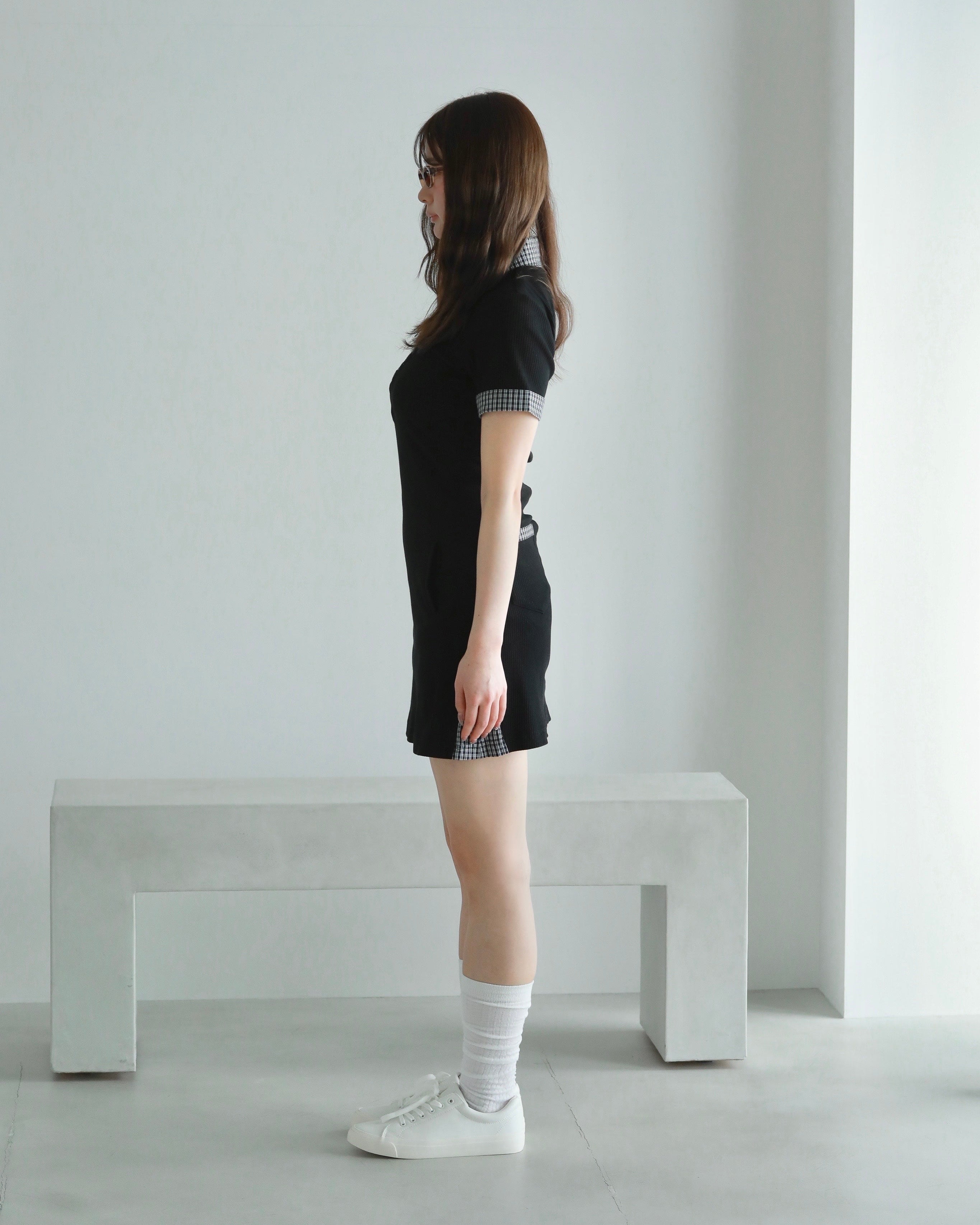 Layered-look mini dress (BLACK)
