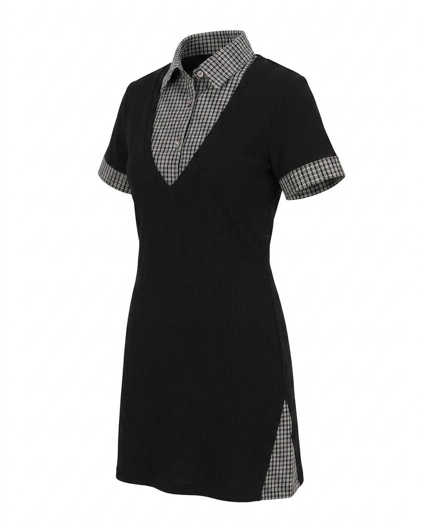 Layered-look mini dress (BLACK)