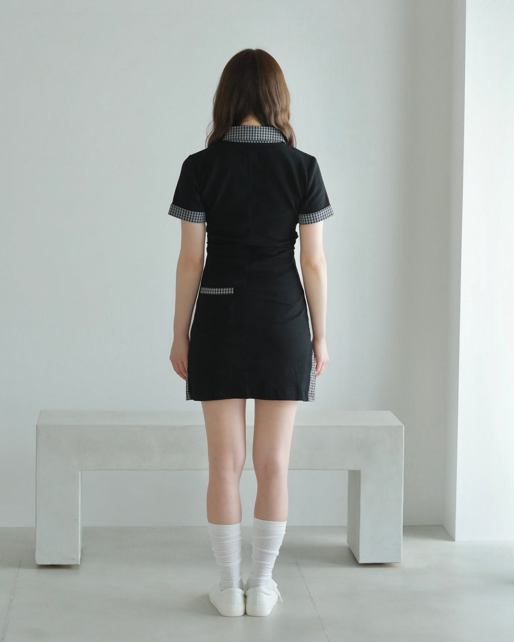 Layered-look mini dress (BLACK)