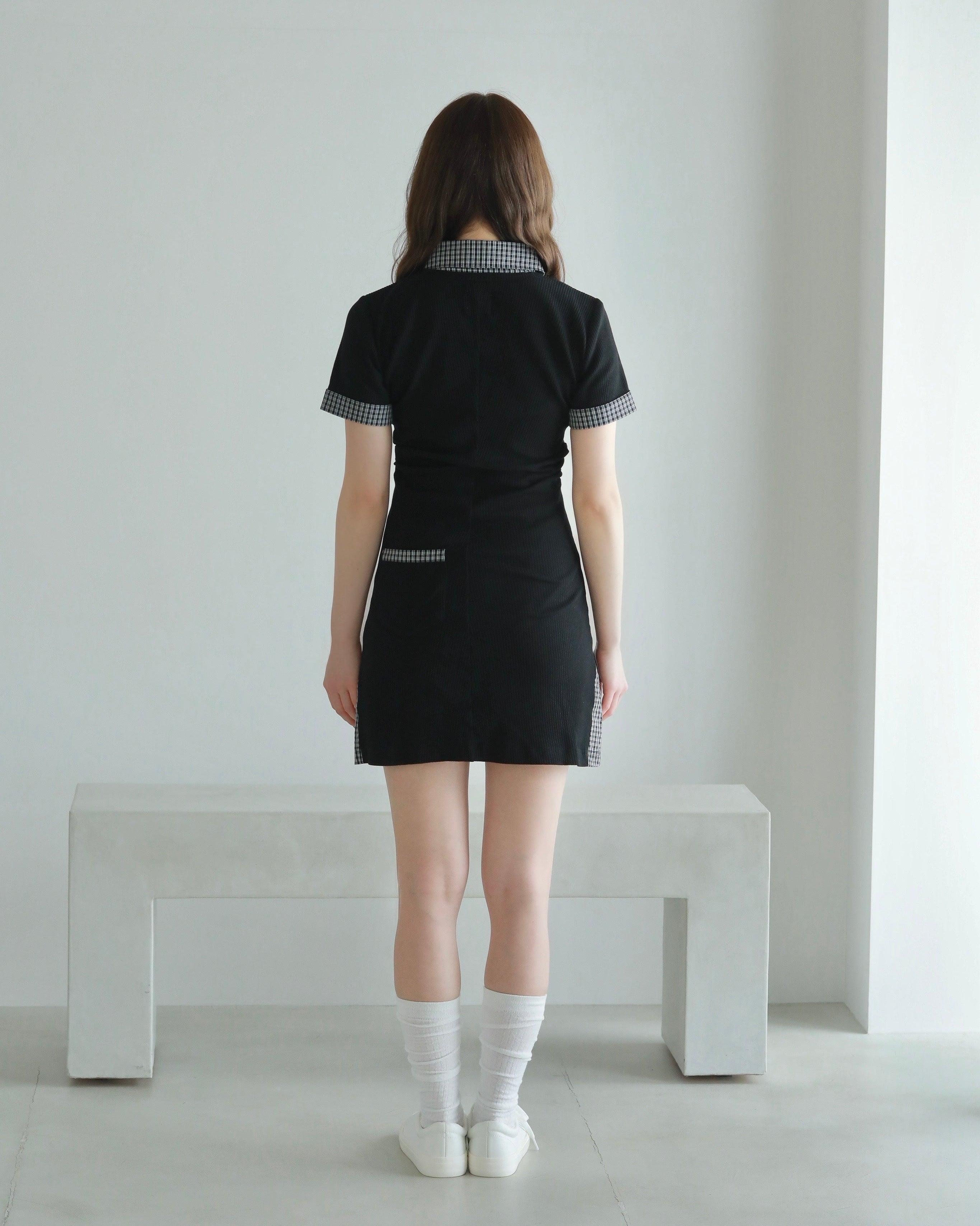 Layered-look mini dress (BLACK)