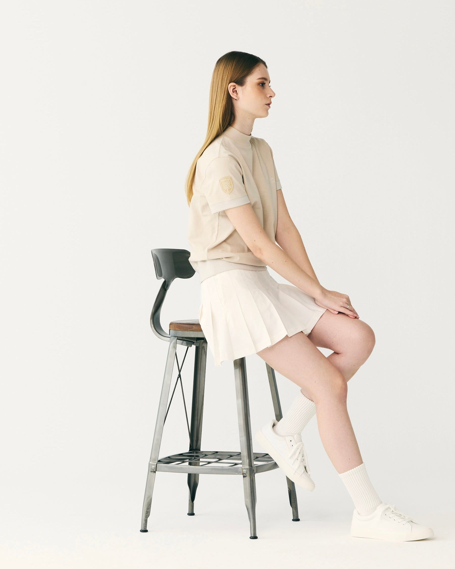 Short Sleeves Mock | BEIGE